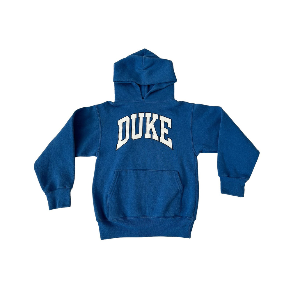 Vintage 90s Duke Blue Devils Spellout Kids Small Blue Hoodie Sweatshirt VTG
